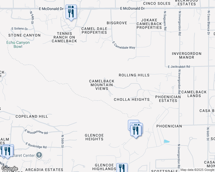map of restaurants, bars, coffee shops, grocery stores, and more near 6019 East Cholla Lane in Paradise Valley