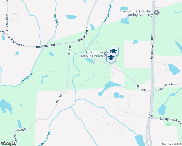 map of restaurants, bars, coffee shops, grocery stores, and more near 205 Calverton Lane in Tyrone