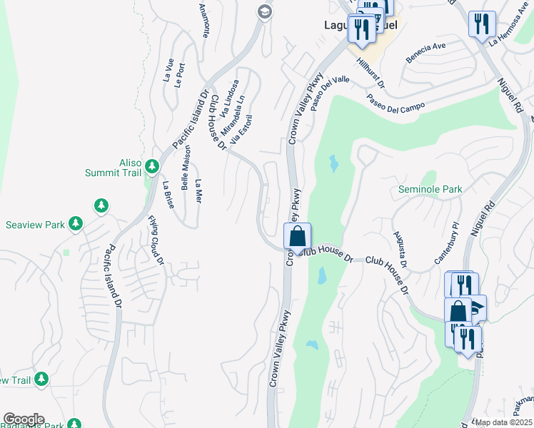 map of restaurants, bars, coffee shops, grocery stores, and more near 30902 Club House Drive in Laguna Niguel