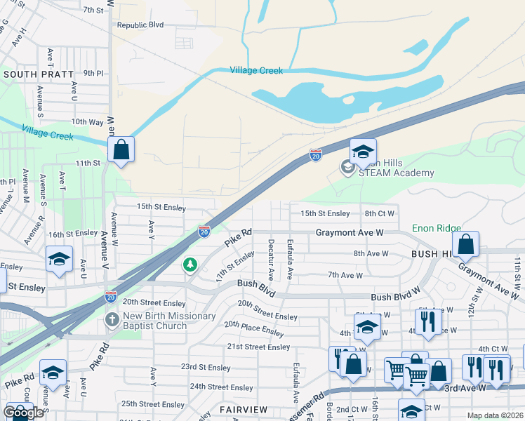 map of restaurants, bars, coffee shops, grocery stores, and more near 1517 Cullman Avenue in Birmingham