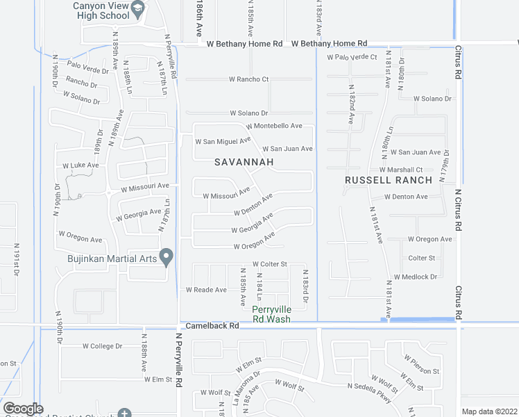 map of restaurants, bars, coffee shops, grocery stores, and more near 18411 West Denton Avenue in Litchfield Park