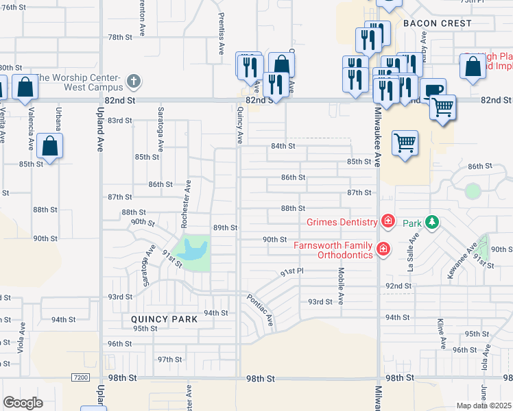 map of restaurants, bars, coffee shops, grocery stores, and more near 6723 87th Street in Lubbock