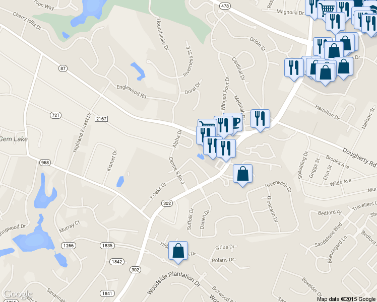 map of restaurants, bars, coffee shops, grocery stores, and more near 142 Amberly Circle in Aiken