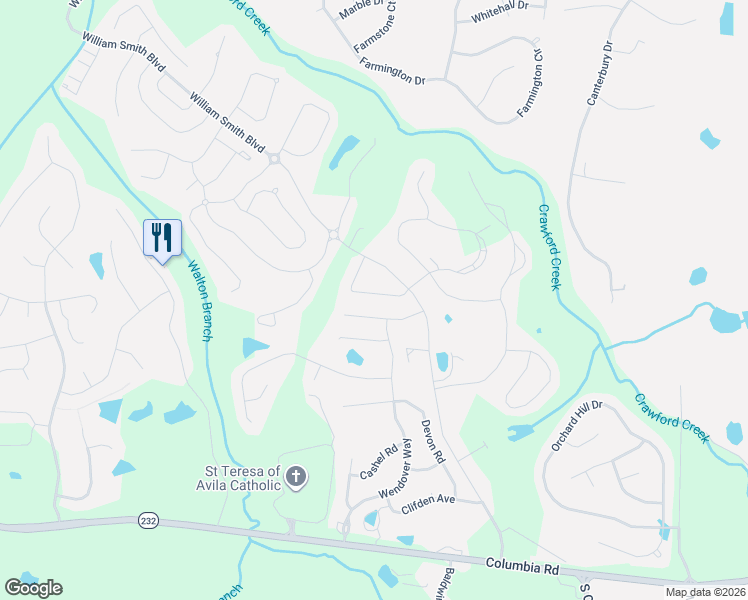 map of restaurants, bars, coffee shops, grocery stores, and more near 417 Longmeadow Drive in Grovetown