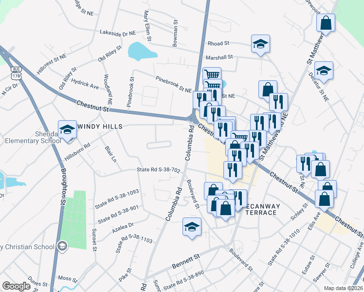 map of restaurants, bars, coffee shops, grocery stores, and more near 1919-1961 Columbia Road in Orangeburg