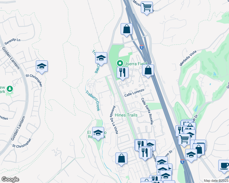 map of restaurants, bars, coffee shops, grocery stores, and more near 30882 Avenida De La Vista in San Juan Capistrano