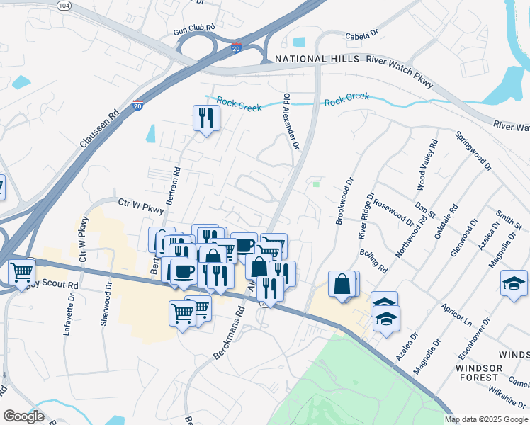 map of restaurants, bars, coffee shops, grocery stores, and more near 3009 Brookhaven Way in Augusta