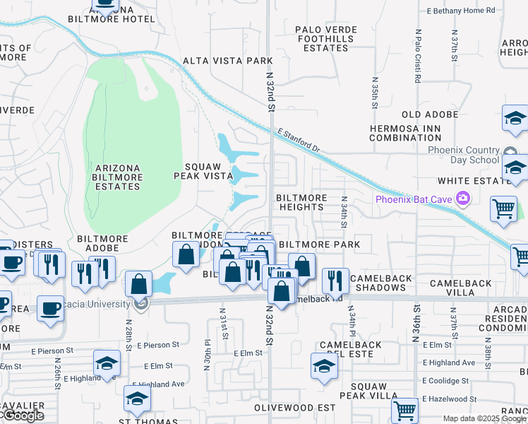 map of restaurants, bars, coffee shops, grocery stores, and more near 5241 North 31st Place in Phoenix