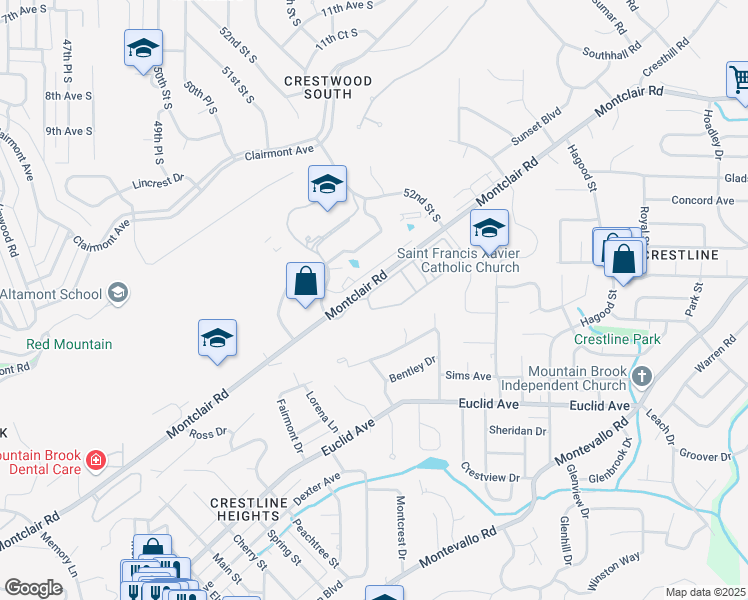 map of restaurants, bars, coffee shops, grocery stores, and more near 1000 Montclair Road in Birmingham