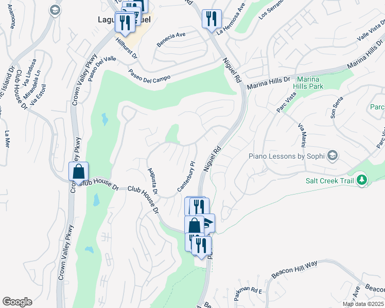 map of restaurants, bars, coffee shops, grocery stores, and more near 30902 Cypress Place in Laguna Niguel