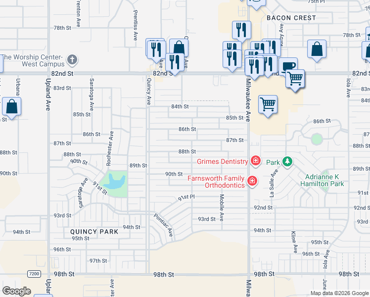 map of restaurants, bars, coffee shops, grocery stores, and more near 6706 88th St in Lubbock