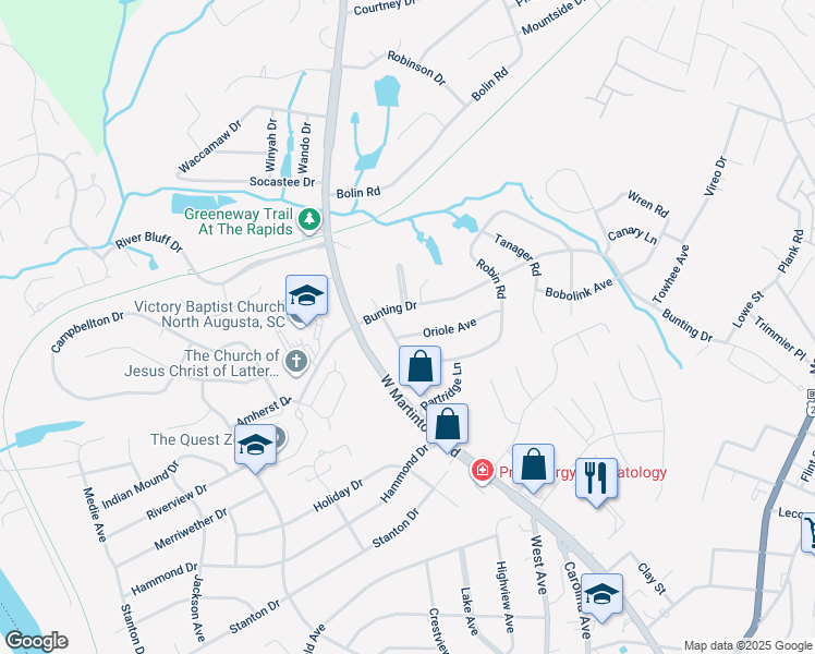 map of restaurants, bars, coffee shops, grocery stores, and more near 1812 Oriole Avenue in North Augusta