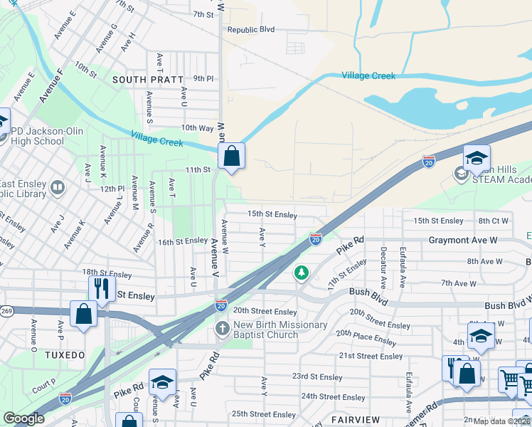 map of restaurants, bars, coffee shops, grocery stores, and more near 2512 15th Street in Birmingham