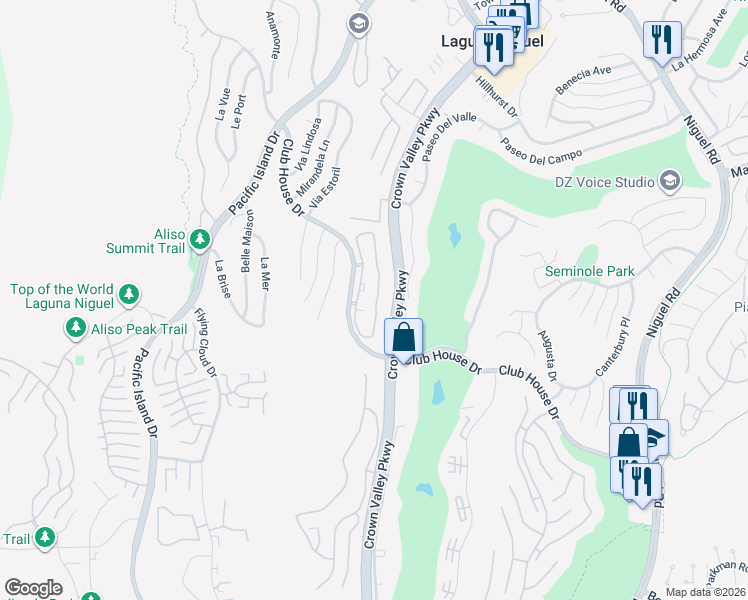 map of restaurants, bars, coffee shops, grocery stores, and more near 30902 Club House Drive in Laguna Niguel