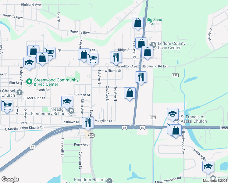 map of restaurants, bars, coffee shops, grocery stores, and more near 406 3rd Ave N in Greenwood