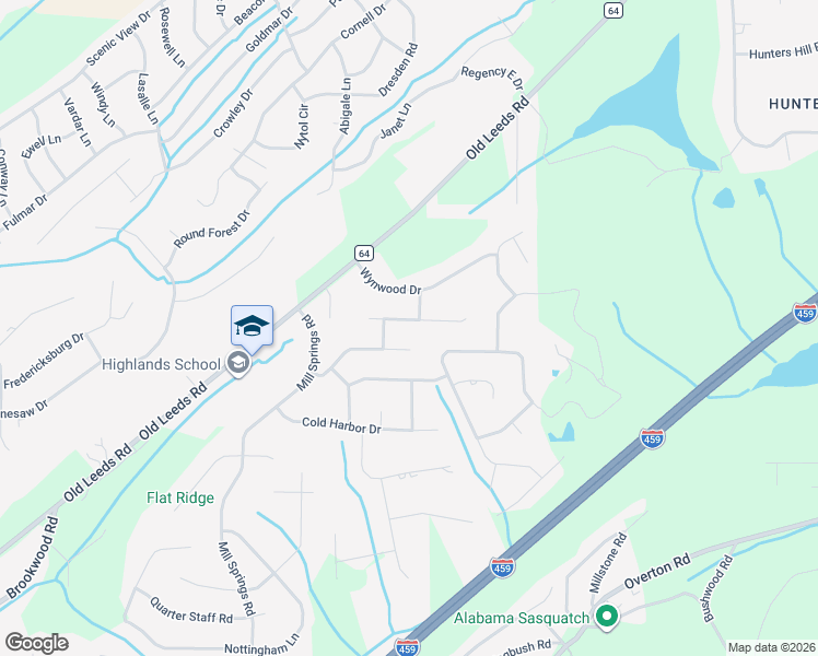 map of restaurants, bars, coffee shops, grocery stores, and more near 5017 Wendover Drive in Birmingham