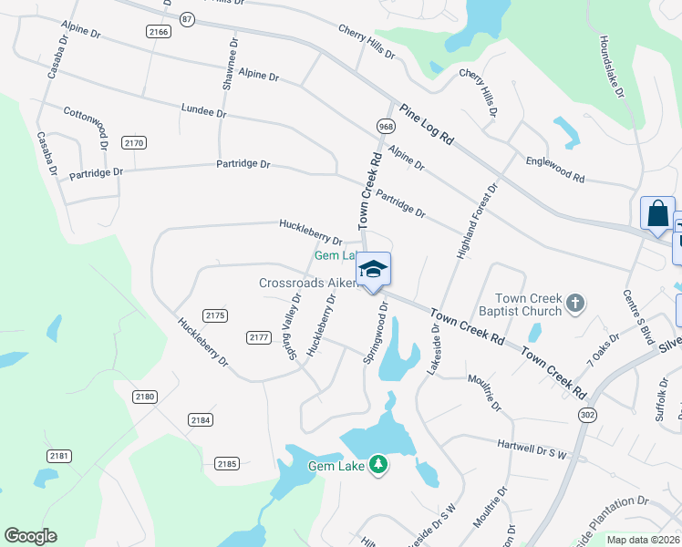 map of restaurants, bars, coffee shops, grocery stores, and more near 135 Elwood Drive in Aiken
