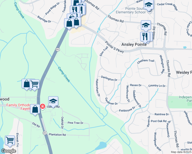map of restaurants, bars, coffee shops, grocery stores, and more near 8851 Habersham Drive in Jonesboro