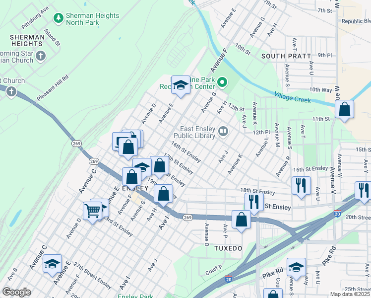 map of restaurants, bars, coffee shops, grocery stores, and more near 710 16th street Ensley in Birmingham
