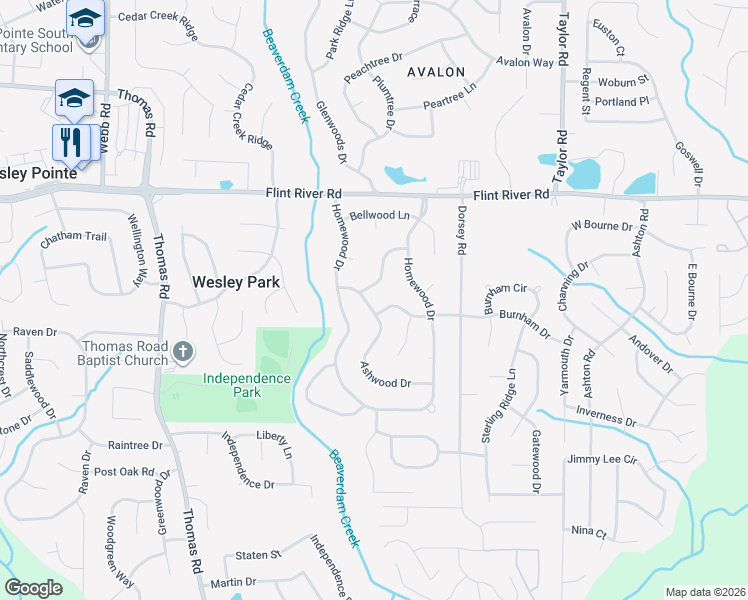 map of restaurants, bars, coffee shops, grocery stores, and more near 8842 Ashwood Drive in Riverdale