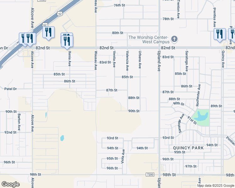 map of restaurants, bars, coffee shops, grocery stores, and more near 7415 87th Street in Lubbock