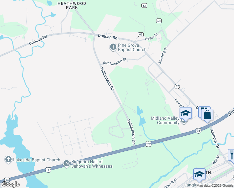 map of restaurants, bars, coffee shops, grocery stores, and more near 190 Williamson Drive in Graniteville