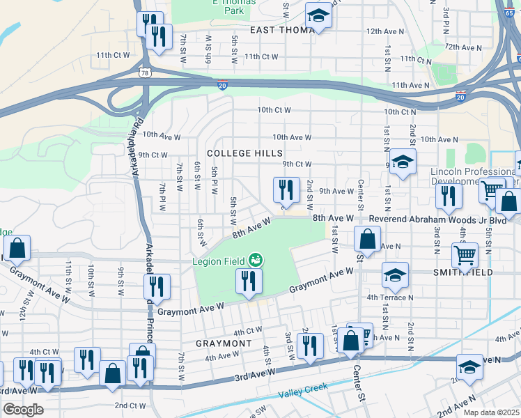 map of restaurants, bars, coffee shops, grocery stores, and more near 816 Jasper Rd in Birmingham