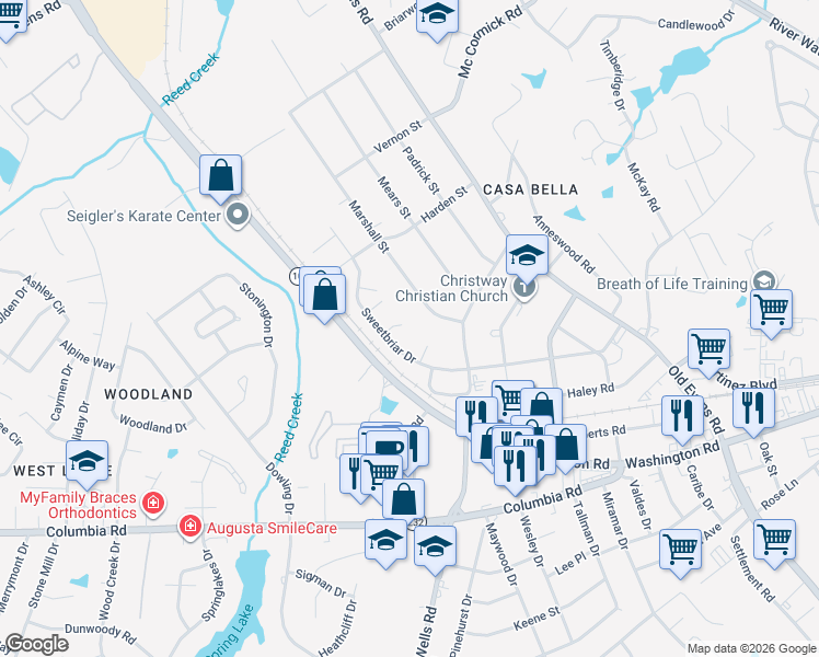 map of restaurants, bars, coffee shops, grocery stores, and more near 4039 Delray Court in Martinez
