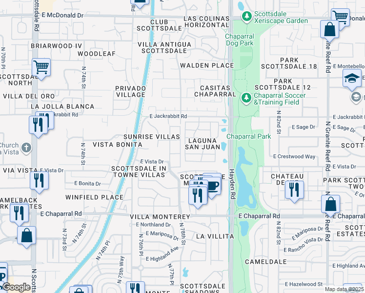 map of restaurants, bars, coffee shops, grocery stores, and more near 5320 North 78th Place in Scottsdale