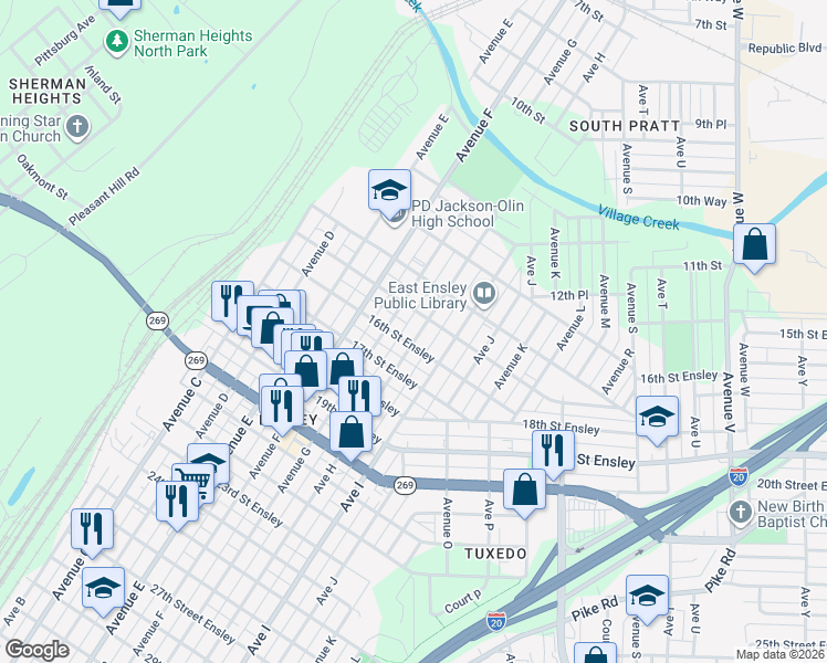 map of restaurants, bars, coffee shops, grocery stores, and more near 710 16th street Ensley in Birmingham