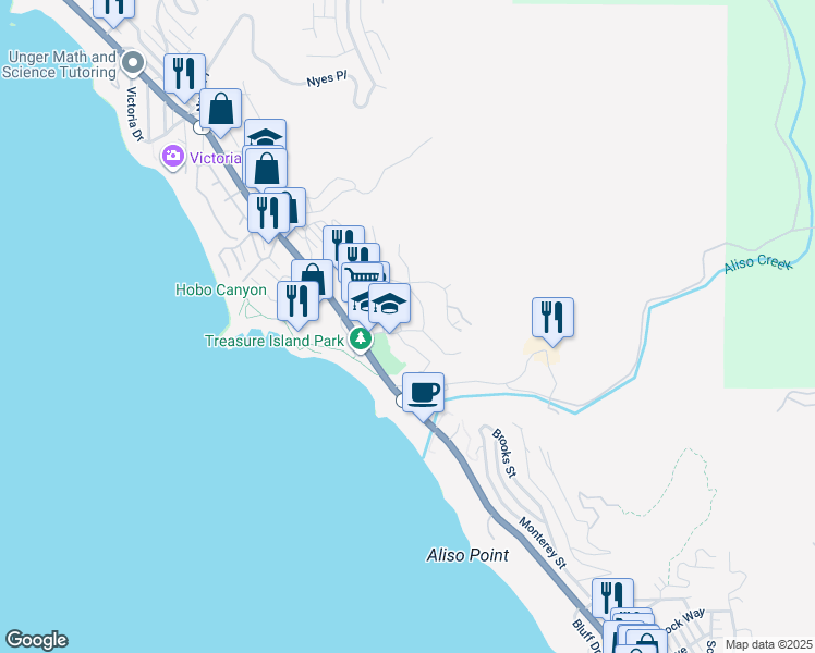 map of restaurants, bars, coffee shops, grocery stores, and more near 30872 Marilyn Drive in Laguna Beach