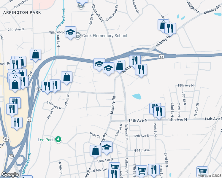 map of restaurants, bars, coffee shops, grocery stores, and more near 1815 Military Rd in Columbus