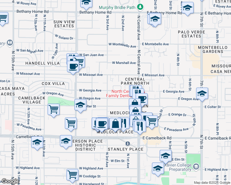 map of restaurants, bars, coffee shops, grocery stores, and more near 215 West Georgia Avenue in Phoenix