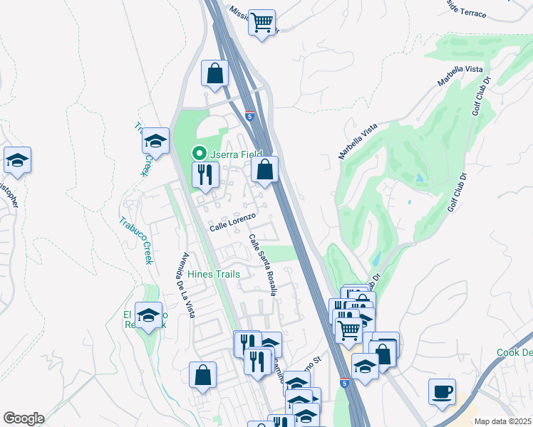 map of restaurants, bars, coffee shops, grocery stores, and more near 30875 Calle San Felipe in San Juan Capistrano