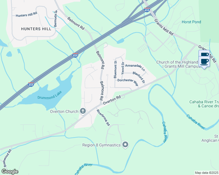 map of restaurants, bars, coffee shops, grocery stores, and more near 343 Barrington Ct in Irondale