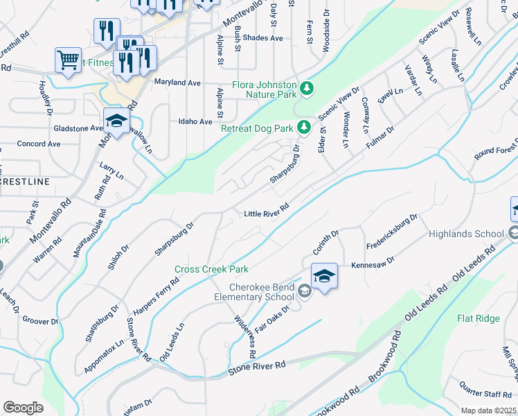 map of restaurants, bars, coffee shops, grocery stores, and more near 4316 Little River Road in Birmingham