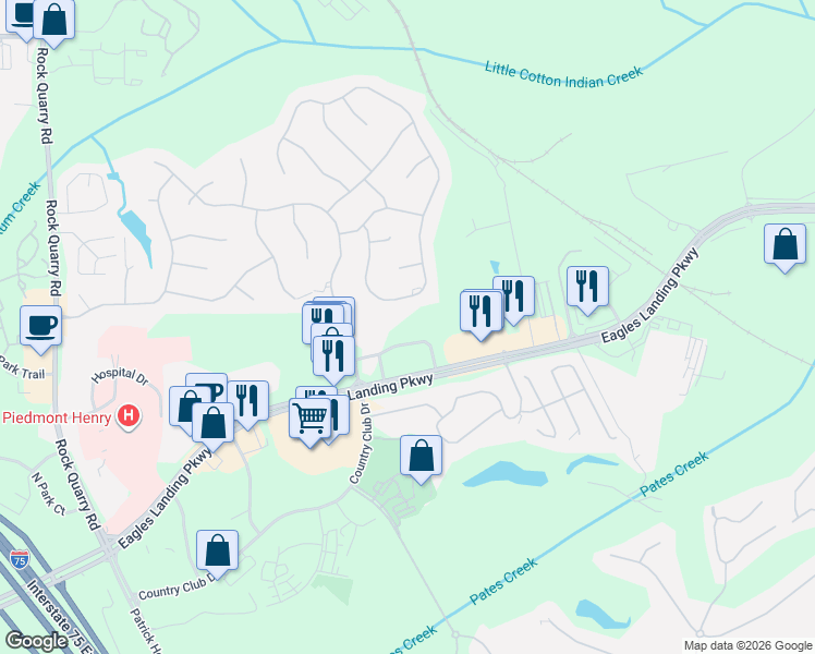 map of restaurants, bars, coffee shops, grocery stores, and more near 225 Centre Pointe Park in Stockbridge