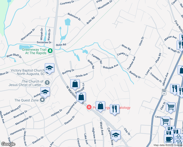 map of restaurants, bars, coffee shops, grocery stores, and more near 1833 Oriole Avenue in North Augusta