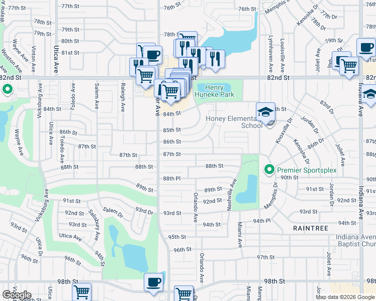 map of restaurants, bars, coffee shops, grocery stores, and more near 4204 87th Street in Lubbock