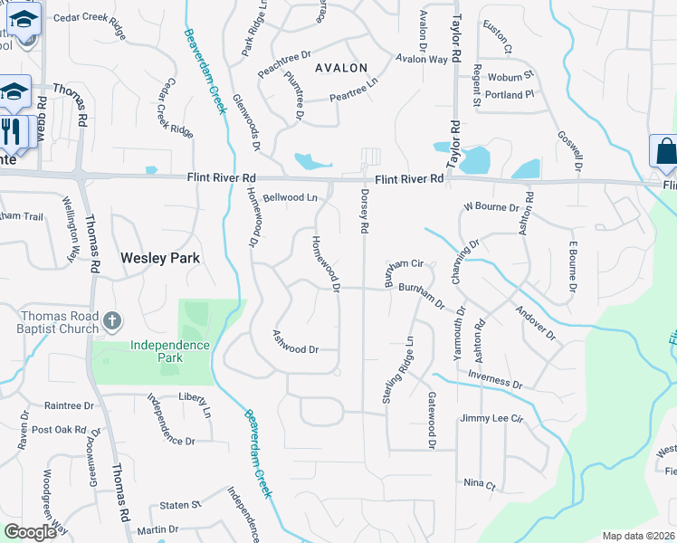 map of restaurants, bars, coffee shops, grocery stores, and more near 8834 Homewood Drive in Riverdale
