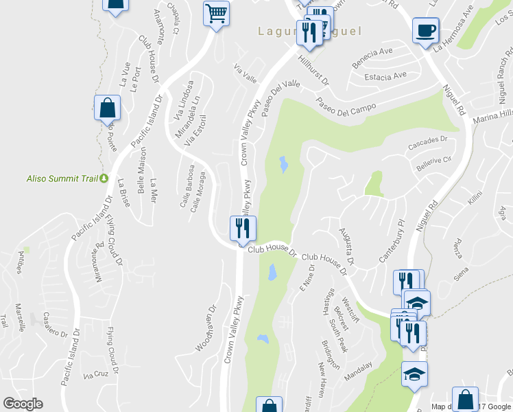 map of restaurants, bars, coffee shops, grocery stores, and more near 30846 Paseo Del Niguel in Laguna Niguel