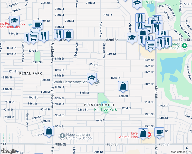 map of restaurants, bars, coffee shops, grocery stores, and more near 8607 Colton Avenue in Lubbock