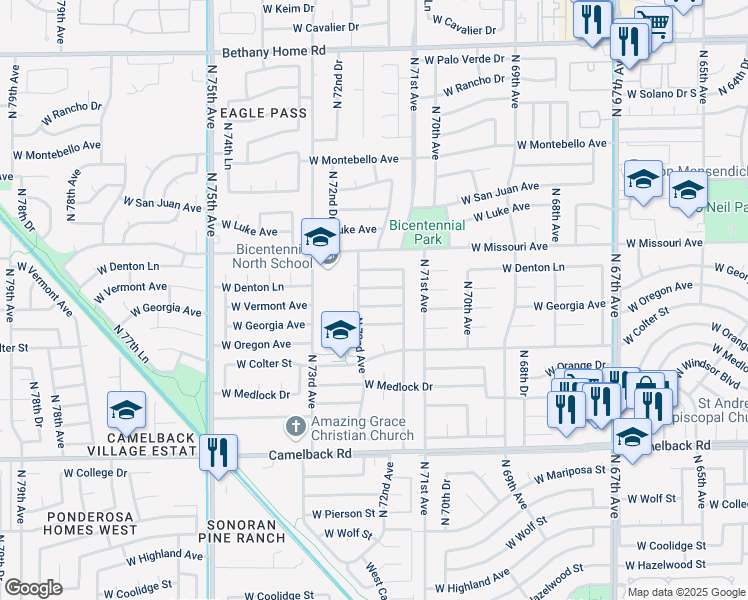 map of restaurants, bars, coffee shops, grocery stores, and more near 7142 West Georgia Avenue in Glendale
