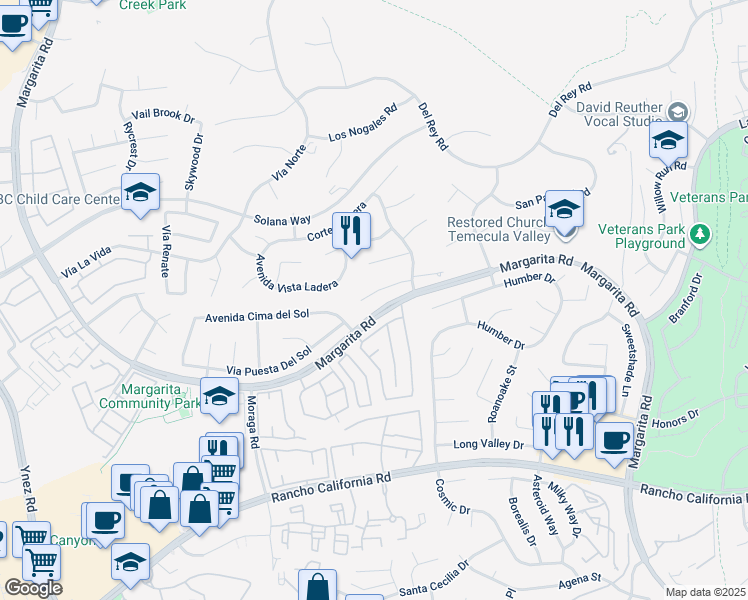 map of restaurants, bars, coffee shops, grocery stores, and more near 30045 Corte San Luis in Temecula