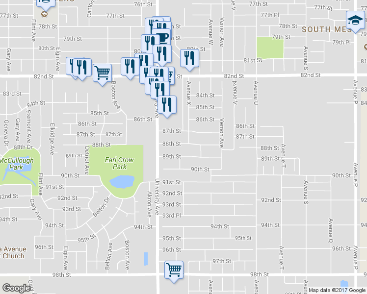 map of restaurants, bars, coffee shops, grocery stores, and more near 2403 88th Street in Lubbock