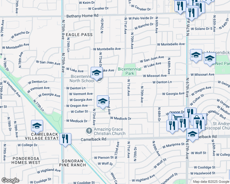 map of restaurants, bars, coffee shops, grocery stores, and more near 7142 West Georgia Avenue in Glendale