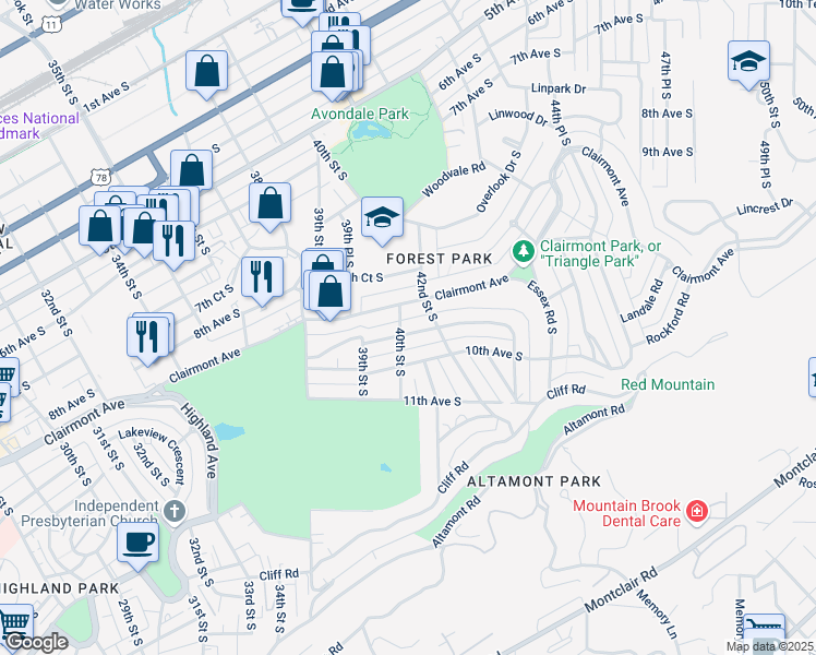 map of restaurants, bars, coffee shops, grocery stores, and more near 4004 Glenwood Avenue in Birmingham