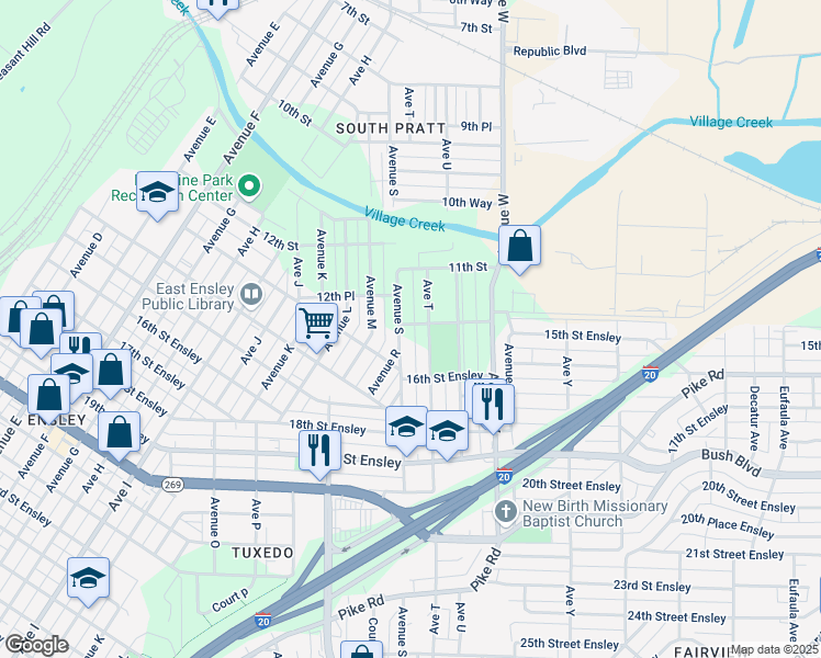 map of restaurants, bars, coffee shops, grocery stores, and more near 1901 13th Street Ensley in Birmingham