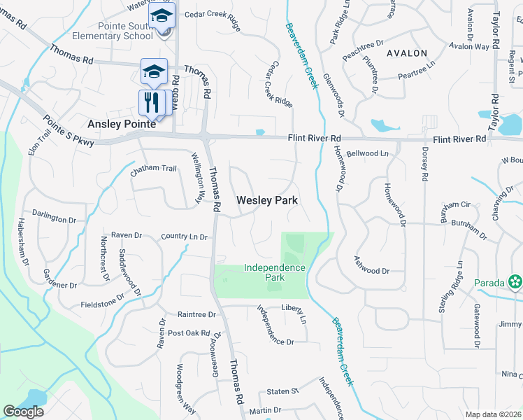 map of restaurants, bars, coffee shops, grocery stores, and more near 438 Wesley Park Drive in Jonesboro