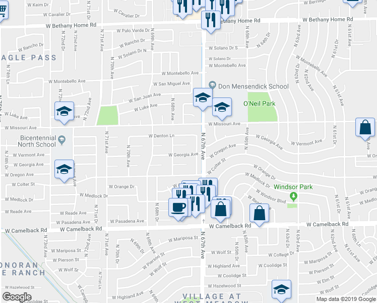 map of restaurants, bars, coffee shops, grocery stores, and more near 6726 West Georgia Avenue in Glendale